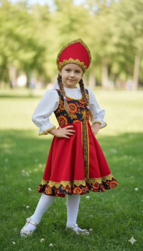 Карнавальный костюм Костюм Русский народный красный, золотистый