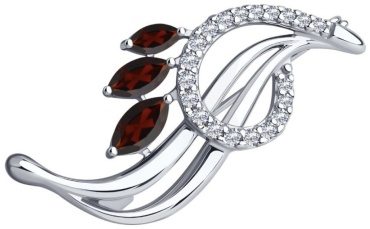 Брошь Diamant 94-340-01048-2 вес 2.63 г серебро, фианит, гранат