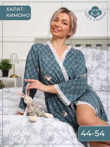 Хлопковый халат зеленый