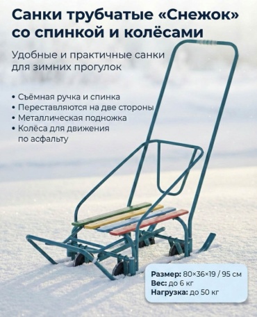 Санки Снежок для одного с колесами синий