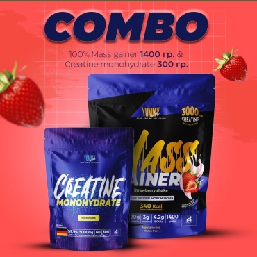 YummyLab 100% Mass Gainer+ Creatine Monohydrate Strawberry shake 1400 г
