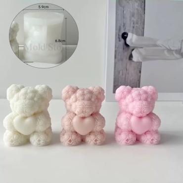 Mold Store Молд Мишка в розах с сердцем 6x5 см силикон