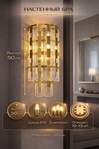 Бра настенный 3D PUZZLE E14, латунь