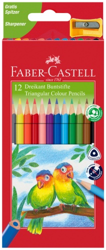 Карандаши цветные Faber-Castell "Ecopen" 12цв., трехгран., заточен., картон, европодвес, с точилкой
