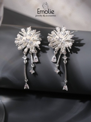 Серьги Emolie Elegant медь, фианит, искусственный жемчуг