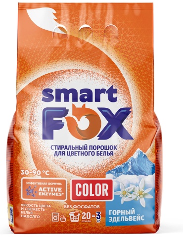 Стиральный порошок Smart Fox для синтетических тканей Color Горный эдельвейс 3 кг