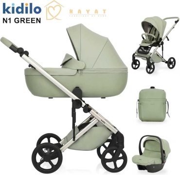 Коляска универсальная 3 в 1 Kidilo N1+C, оливковый