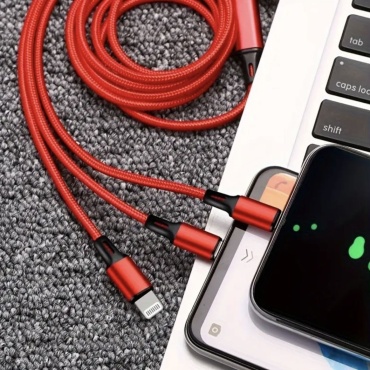 Кабель USB 2.0 (M), USB TypeC (M), micro-USB 2.0 (M), Lightning, 1.2 м, красный