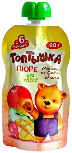 Детское пюре Топтышка Топтышка пюре манго, клубника, яблоко 90 г, с 6 месяцев