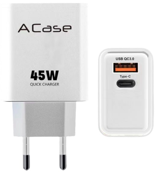 Зарядное устройство A-case AC-AD013 USB Type-C, USB белый