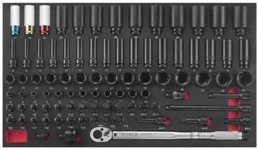 Набор инструментов автомобильный 89 в 1 Force 4891 1/2" Набор инструмента с 6-ти гран.(ударн.) головками (89пр.) ложемент