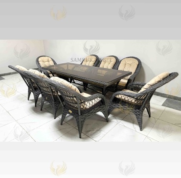 Комплект Samruk Mebel 9 в 1, кол-во персон: 8, металл, искусственный ротанг, стекло