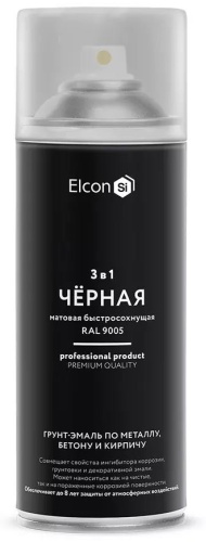 Elcon грунт-эмаль 3 в 1 по металлу, бетону и кирпичу тон черный, 520 мл