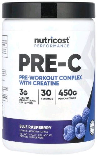 Предтренировочный комплекс Nutricost Nutricost Performance PRE-C, Pre-Workout Complex With Creatine Blue Raspberry 450 г