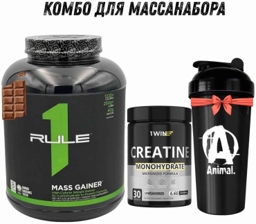 Гейнер Rule 1 Mass Gainer Шоколад 2600 г + Creatine Monohydrate + Шейкер Animal