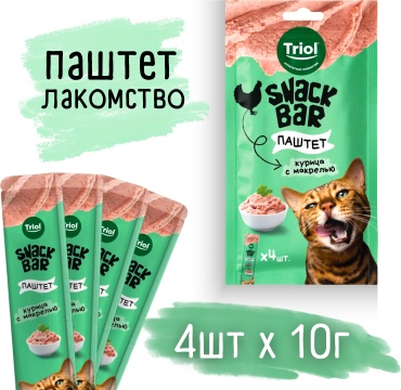 Лакомство Triol паштет курица, макрель 40 г 4 шт