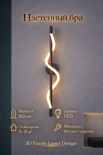 Бра настенный 3D PUZZLE LED, черный