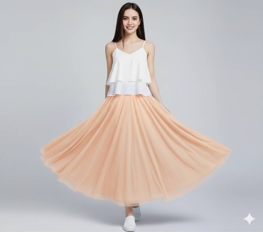 Широкая юбка, юбка солнце WOMAN FASHION персиковый