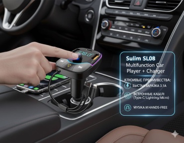 FM-трансмиттер Sulim Модулятор SL-08 черный