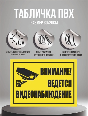 Табличка Видеонаблюдение 30x20 см