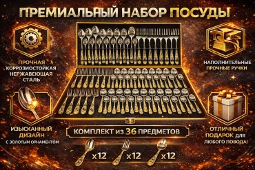 Набор столовых приборов 36 шт, серебристый 36