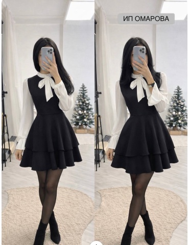 Школьное платье сарафан черный, белый