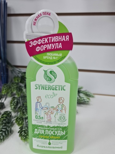 Synergetic гель Гипоаллергенный гель для посуды Сочное яблоко, биоразлагаемый 0.5 л 0.5 кг