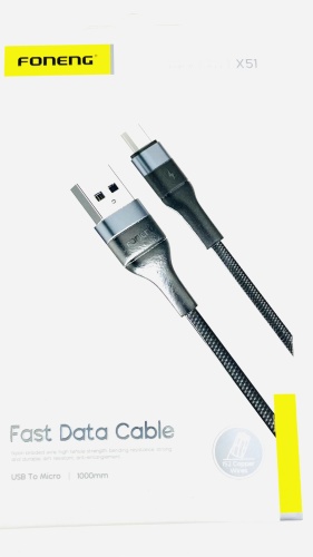 Кабель FONENG micro (M), 1 м, FONENG X51 Fast Charging Data Cable черный