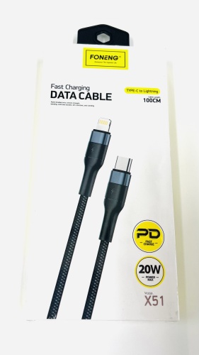 Кабель FONENG Lightning, 1 м, FONENG X51 Fast Charging Data Cable черный