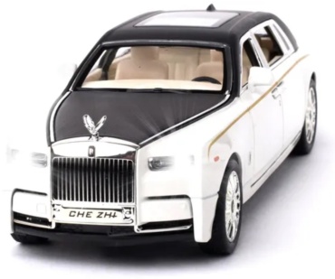 Машина Металлическая машинка игрушка 1:24 Rolls-Royce Phantom, 21 см., инерционная, коллекционная, свет, звук / Белый белый