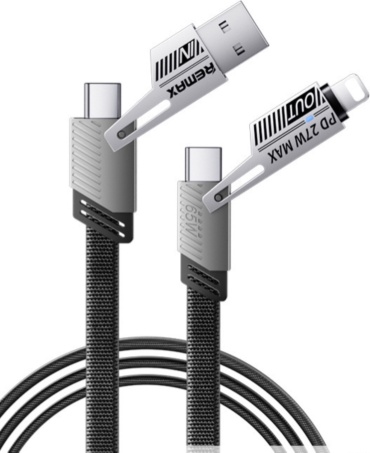 Кабель Remax USB 3.0 (M), USB TypeC (M), Lightning (M), 1 м, RC-C189 серый