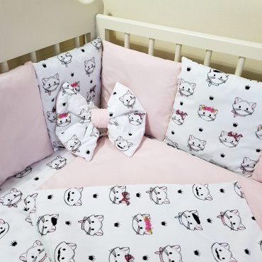Бортики Baby Котики, сатин, белый, розовый