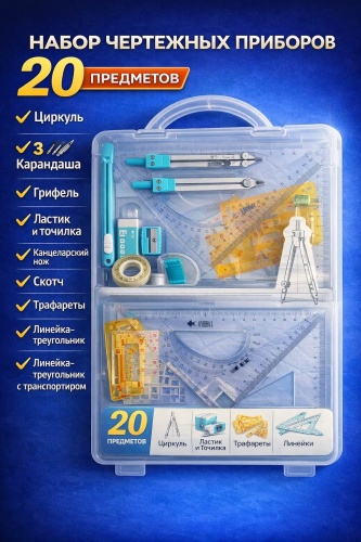 Готовальня 30361349_575683122, предметов 14 шт,