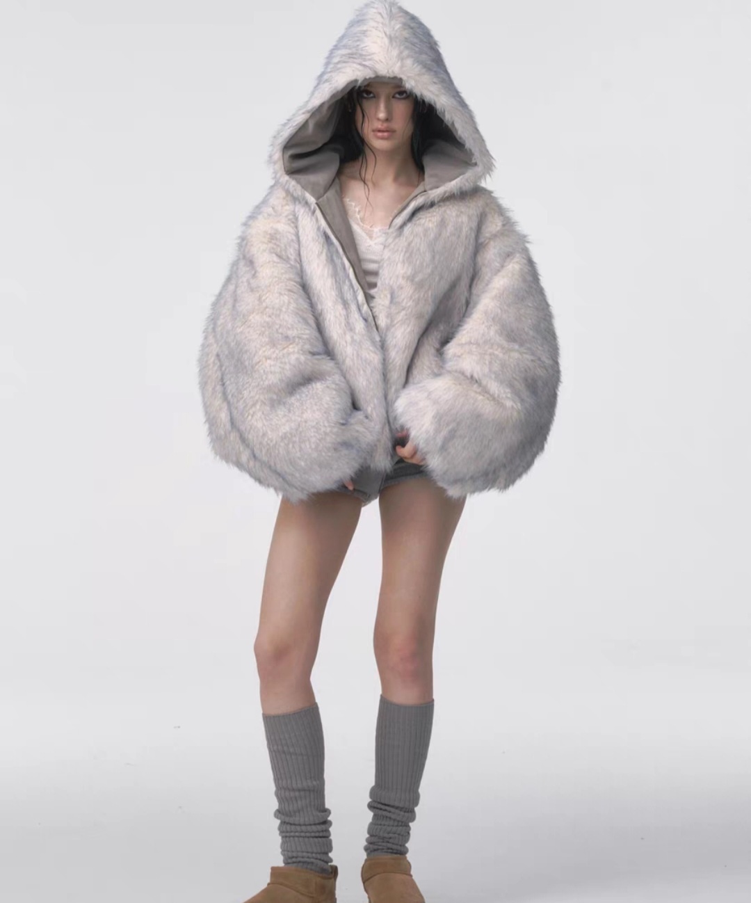 Шуба FASHION серый, белый