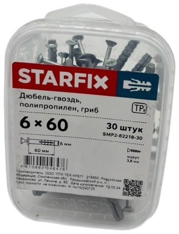 STARFIX дюбель-гвоздь монтажный 6х60 мм, 30 шт