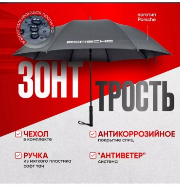 Зонт-трость полуавтомат черный