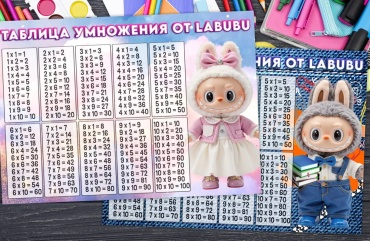 Плакат Таблица умножения Лабубу, A4, фотобумага, ламинат