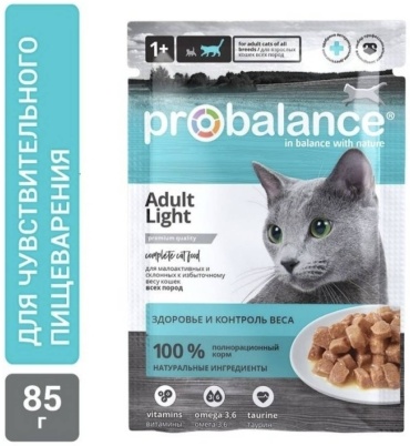 Корм Probalance Adult Light кусочки в соусе индейка, цыпленок 85 г 5 шт