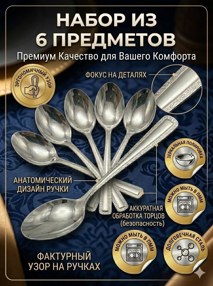 Ложка 6 шт, серебристый Чайные ложки