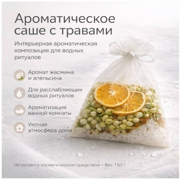 Sanam саше Ароматическое с травами — для создания расслабляющих водных ритуалов дома. Чай для ванны Жасмин, апельсин 150 гр