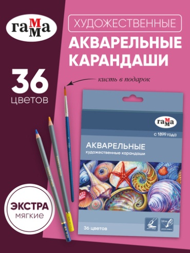 Карандаши цветные для рисования Акварельные художественные, Гамма Студия, 36 цветов