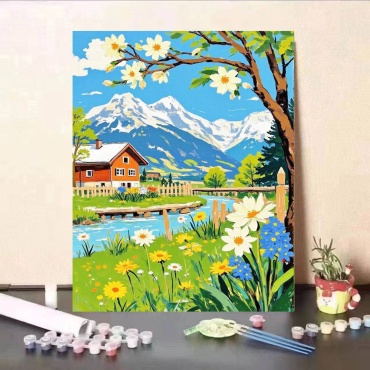 Картина гора и деревня холст на подрамнике 30×40