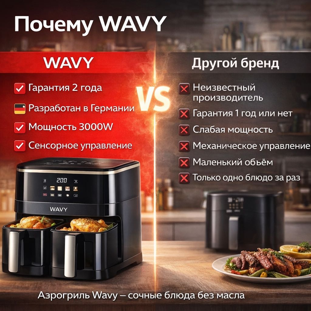 Двойной аэрогриль WAVY DOUBLE PRO 12 л черный