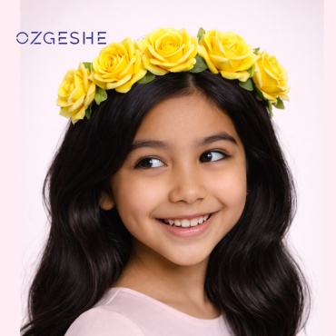 Цветочный ободок для девочек с розами OZGESHE желтый