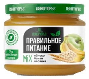 Детское пюре Лукоморье Десерт фруктовый Микс яблоко-банан с овсянкой 280 г, с 3 лет