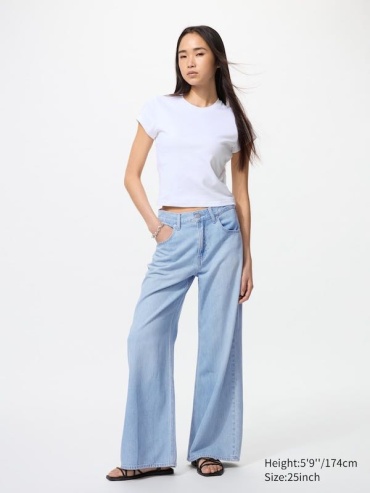 Джинсы широкие и расклешенные Uniqlo голубой