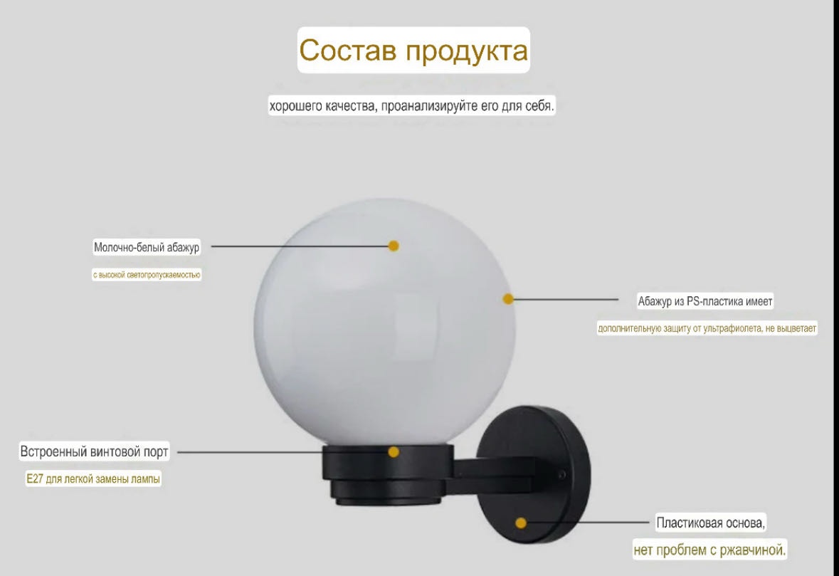 Бра настенный E27, черный, белый