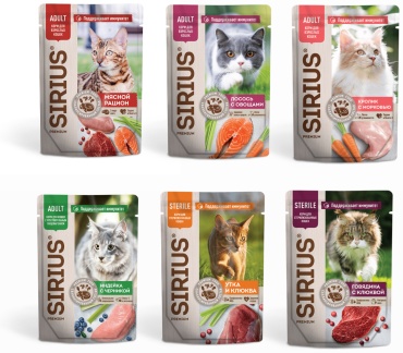Корм Sirius влажный корм кусочки в соусе микс, ассорти 85 г 6 шт