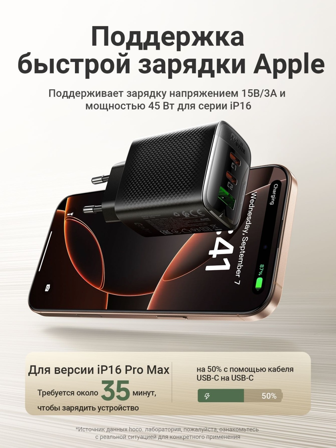 Зарядное устройство ACEFAST A108 USB Type-C, USB черный