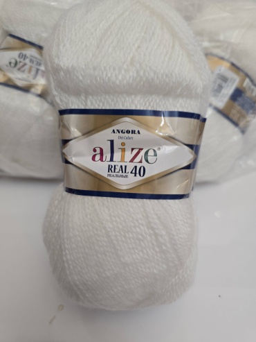 Alize Real40 angora 55 белый 100гр 430м.